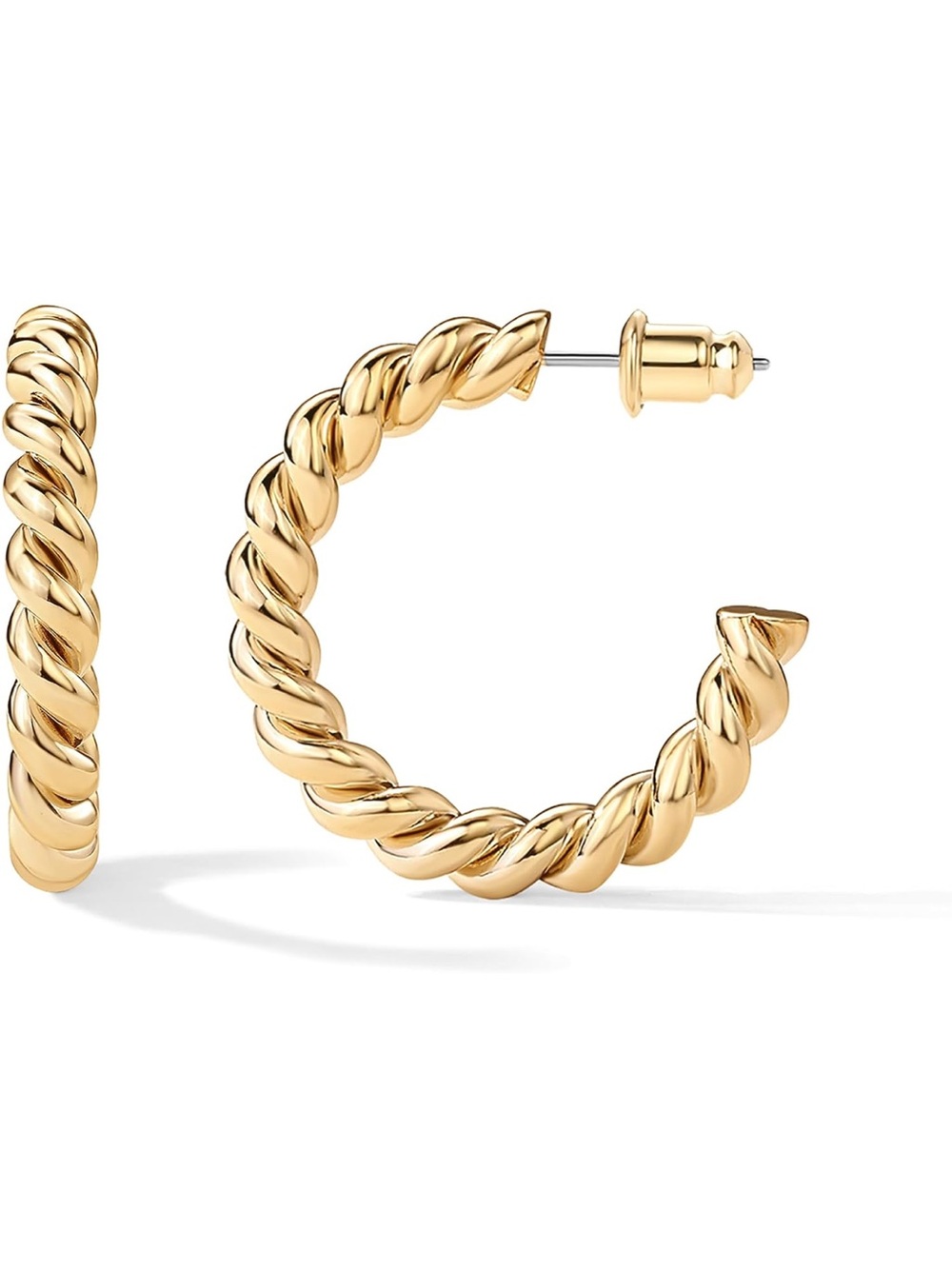 14K Gold Plated Twisted Rope Round Hoop Earrings